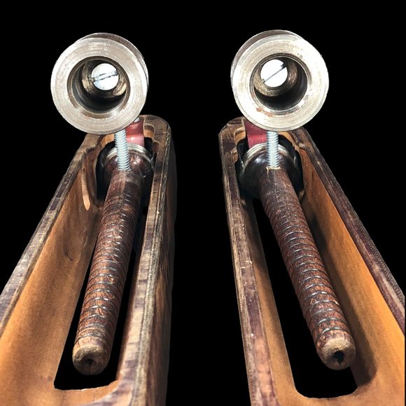 2ct VTG Candleholders Bullet Boat Shuttle Spool Wood Loom Weaving Cotton Mills - Picture 10 of 13